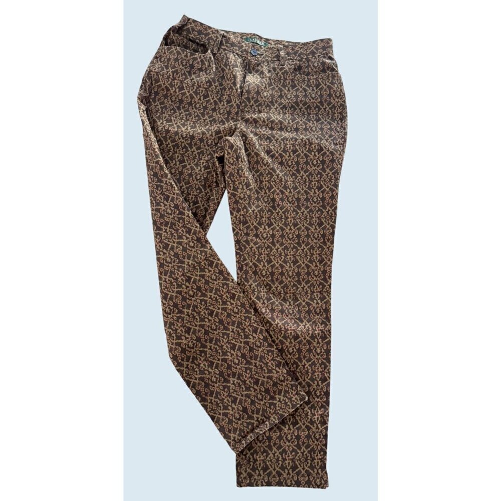 LAUREN RALPH LAUREN Brown Printed Straight Leg Pants Size 8